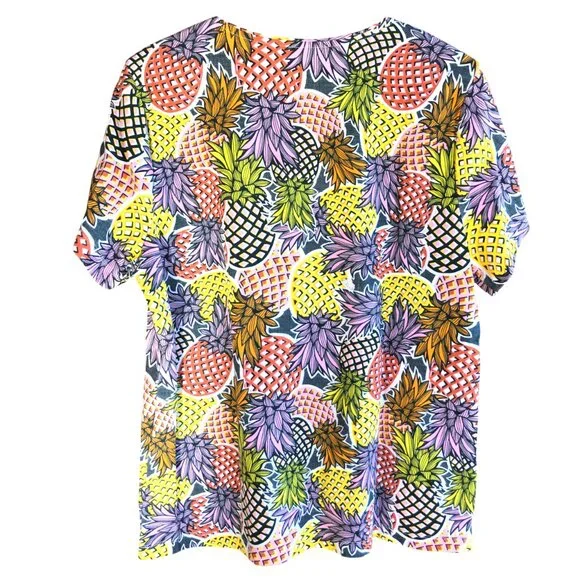 NWOT Rebecca Malone Short-Sleeved Cotton Tee, Colorful Pineapple Print Size XL - Picture 9 of 9